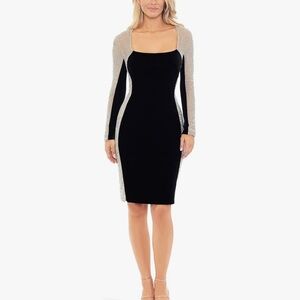 XSCAPE black dress with rhinestone long sleeves